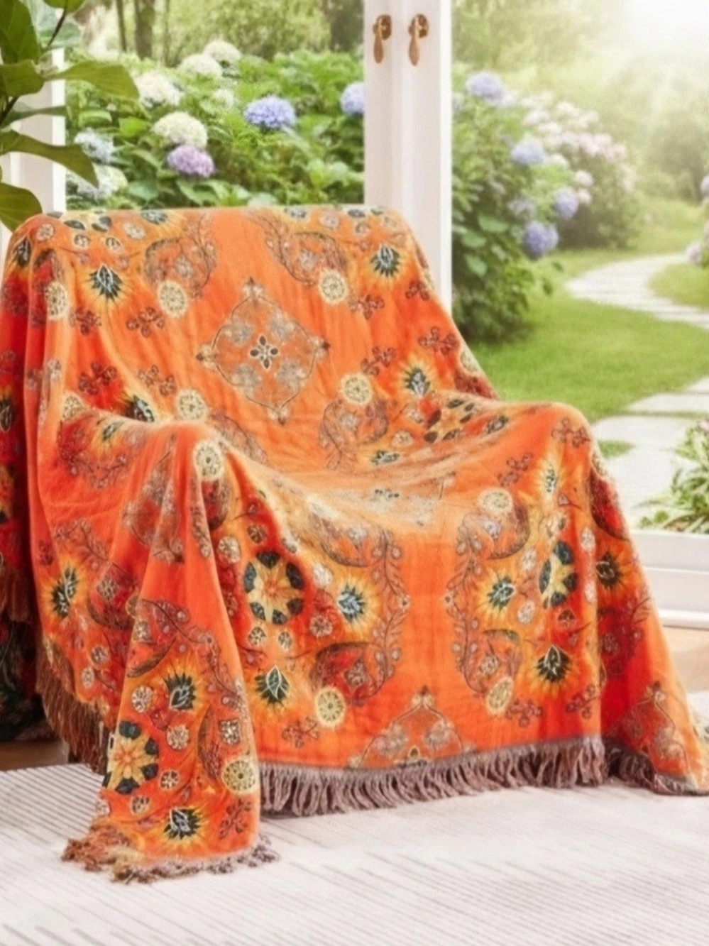 Boho Throw Blanket 100% Cotton LuxuryQuilt Floral Printed. Reversible Throw